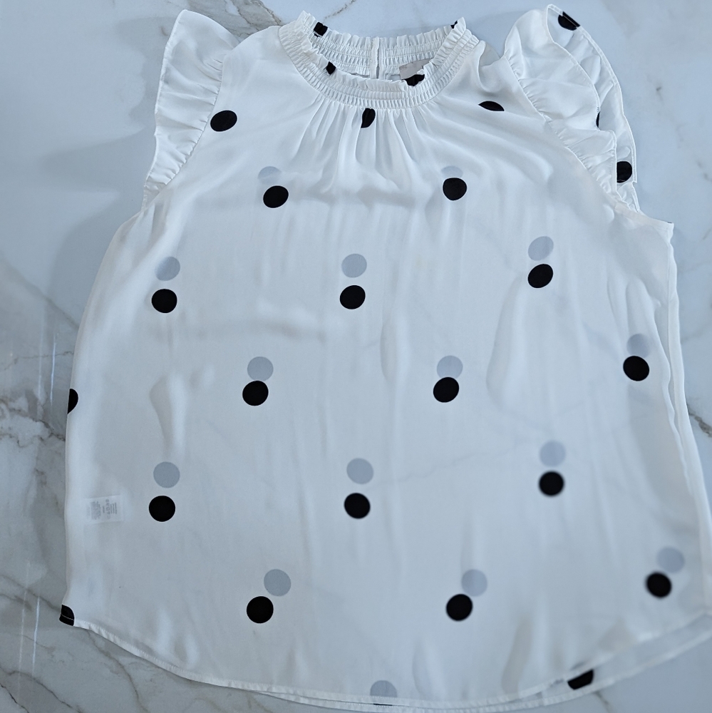 Loft black polka dot ruffle sleeve tank